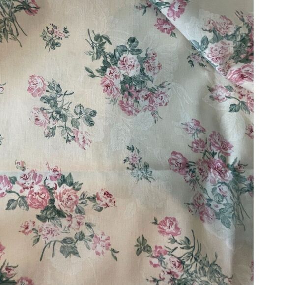 Vintage Peter Pan Cotton Fabric Pink Green Cabbage Rose Print Cottagecore 2yds - Picture 2 of 5